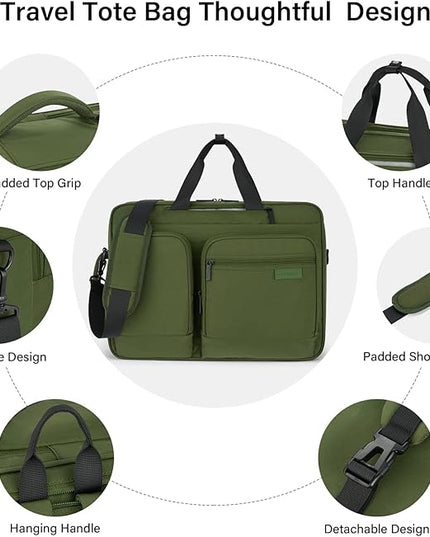 Hanke Convertible Laptop Bag, 3 In 1 Briefcase Backpack 17.3 Inch Computer Bag for Men Women, Travel Laptop Briefcase Messenger Bag, Underseat Carry On Personal Item, Pine Green