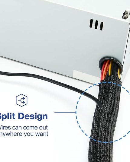 JOTO 1 Pack Cable Management Sleeve, 10 Feet Cord Organizer System with Zipper for TV Computer Office Home Entertainment, Flexible Cable Sleeve Wrap Cover Wire Hider System -Black