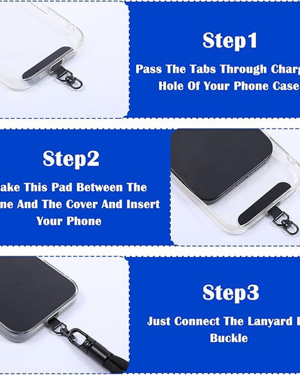 Sibba Phone Lanyard Patch Set 6 PCS Heavy Duty Metal Phones Tether Tabs with 44lbs Load Capacity Ultra-Thin Cellphone Tether Tab for Phone Lanyard Universal for i Phones Android Full Cases Black Gold