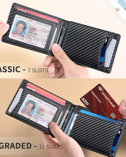 Genuine Leather Slim Wallet for Men RFID Blocking Bifold Minimalist Front Pocket Mens Wallet with Money Clip Thin Gift Box