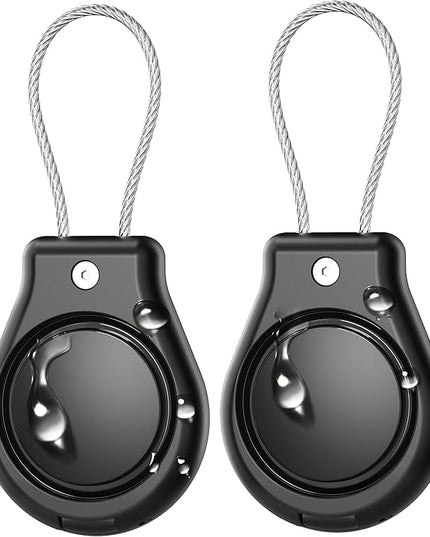 DDJ IPX8 Waterproof for Air Tag Lock Case with Wire Cable, Airtag Keychain Holder [2 Pack], Ultra Durable Anti-Lost Protective Case for Apple Airtags with Keyring for Luggage, Key, Backpack, Pet