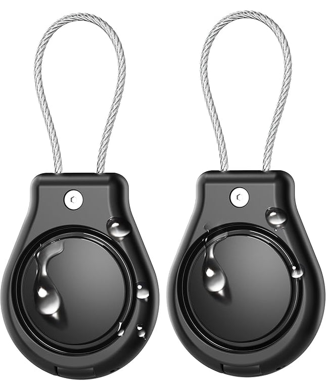 DDJ IPX8 Waterproof for Air Tag Lock Case with Wire Cable, Airtag Keychain Holder [2 Pack], Ultra Durable Anti-Lost Protective Case for Apple Airtags with Keyring for Luggage, Key, Backpack, Pet