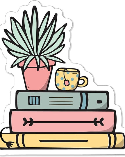 (1PC) Succulents Books Coffee Reading Sticker for Phone Tablet Laptop Car Truck Window | 5" Sticker
