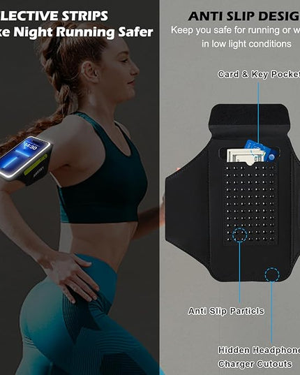 Cell Phone Running Armband with Zipper Pocket Armband Case Running Holder for iPhone 16 Pro Max/15/14 Pro Max/13/12 /11 Pro Max/XS/XR,Galaxy S20 S10,Sweatproof Arm Band with Card/Key Bag
