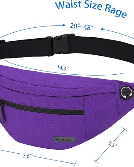 MAXTOP Large Crossbody Fanny Pack with 4-Zipper Pockets,Gifts for Enjoy Sports Festival Workout Traveling Running Casual Hands-Free Wallets Waist Pack Phone Bag Carrying All Phones