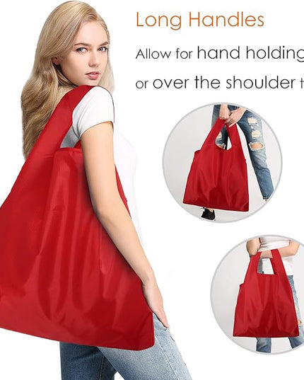 BeeGreen Christmas Red Reusable Shopping Bags Wholesale Reusable Grocery Bags Bulk Foldable-Machine Washable with Zipper Storage Pouch 20 Pieces