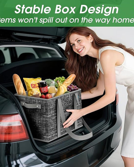 Fab totes Reusable Grocery Bags, Large Foldable Shopping Tote Bags with Reinforced Handles & Hard Bottom,4 Pack,Black
