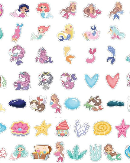 Mermaid Stickers for Kids Teens Boys Girls,50 Pcs Cartoon Waterproof Vinly Stickers for Laptop Tablet Flasks Water Bottles Phone Computer Luggage Notebook Scrapbook-Lovely Decal Pack(Mermaid-50Pcs)