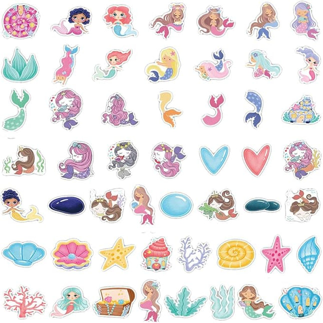 Mermaid Stickers for Kids Teens Boys Girls,50 Pcs Cartoon Waterproof Vinly Stickers for Laptop Tablet Flasks Water Bottles Phone Computer Luggage Notebook Scrapbook-Lovely Decal Pack(Mermaid-50Pcs)