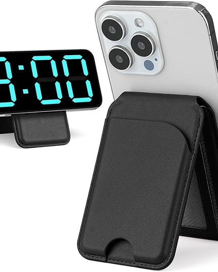for Magsafe Wallet, Phone Cardholder with Adjustable Stand, Magnetic Card Holder with 3 Card Slots, Magnetic Wallet for iPhone 16/15/14/13/12 Series, Not for iPhone 13/12 Mini(Black, Leather)