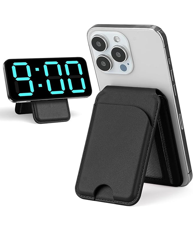 for Magsafe Wallet, Phone Cardholder with Adjustable Stand, Magnetic Card Holder with 3 Card Slots, Magnetic Wallet for iPhone 16/15/14/13/12 Series, Not for iPhone 13/12 Mini(Black, Leather)