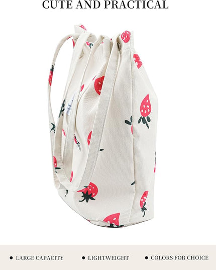 Corduroy Tote Bag Cute Tote Bags for Women Shoulder Bag with Inner Pocket for Work Beach Travel and Shopping Grocery