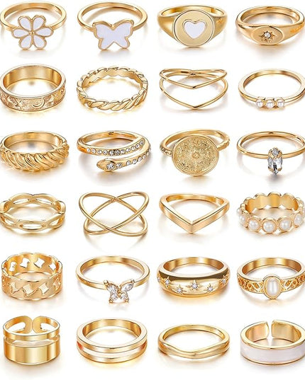 KISS WIFE Goldenen Silvery Black Kunckle Rings Set for Women, Dainty Simple Trendy Cute Stackable Finger Rings Pack, Perfect for Stacking Layering on Thumb and Knuckle, Mixed Size, Jewelry Gift