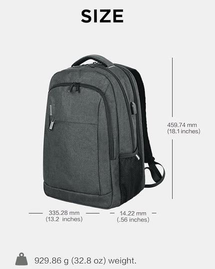 Lenovo B325 Laptop Backpack, Grey, 17-Inch, Water-Resistant Travel Backpack with External USB Port, Anti-Theft Design, Luggage Strap, for Men & Women, Perfect for Work, School, and Travel