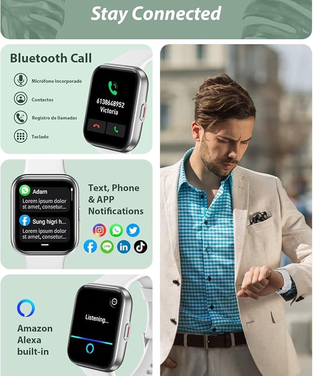 Smart Watch for Women Android & iPhone, Alexa Built-in, 1.8" Touch Screen Fitness Tracker with Answer/Make Calls, IP68 Waterproof Heart Rate/Sleep/SpO2 Monitor, Pedometer, 100+ Sport Modes, White