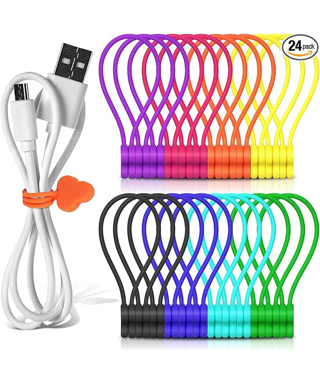 Reusable Magnetic Cable Organizer Twist Ties,24Pcs Cord Management Organizer Travel For Bundling And Organizing Cables Bookmark Fridge Magnet Silicone Cord Winder Magnetic Cable Clips 8 Color