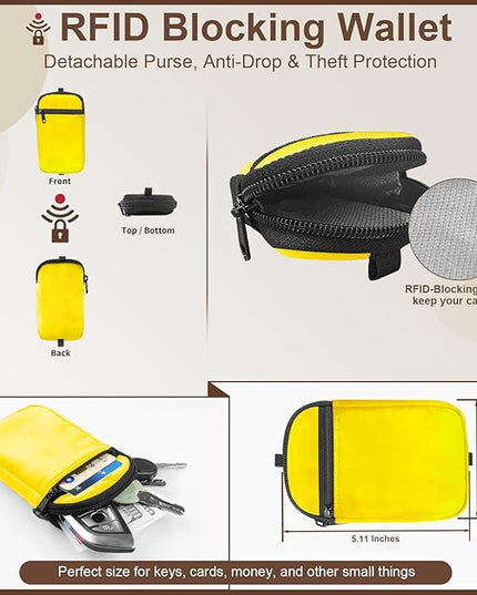 Clip and Go Strap for Phone With Wallet Crossbody (Detachable RFID Blocking Wallet) - Adjustable Phone Lanyard Crossbody with 360° Rotatable Tether Tabs for All Phones (Yellow)