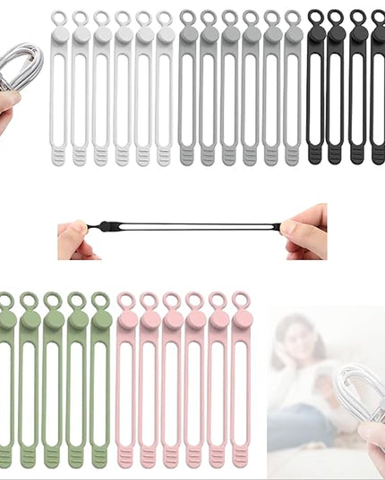 Data Cable Organizer, 2026 Upgrade Silicone Headphone Organizer, Silicone Cable Ties Reusable Cable Management Organizer Multipurpose Elastic Cord Organizer for Bundling and Fastening Cable (30Pcs)
