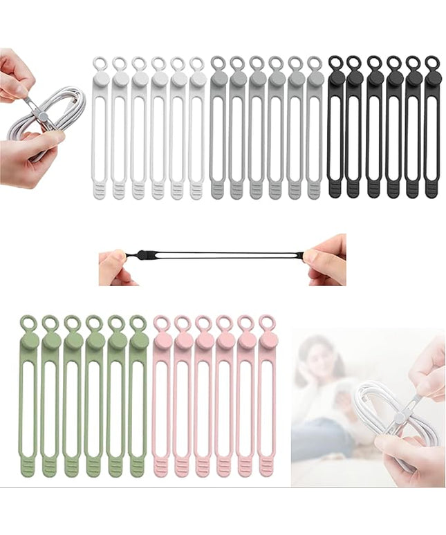 Data Cable Organizer, 2026 Upgrade Silicone Headphone Organizers, Silicone Cable Ties Reusable Cable Management Organizers Multipurpose Elastic Cord Organizer for Bundling and Fastening Cables (5Pcs)