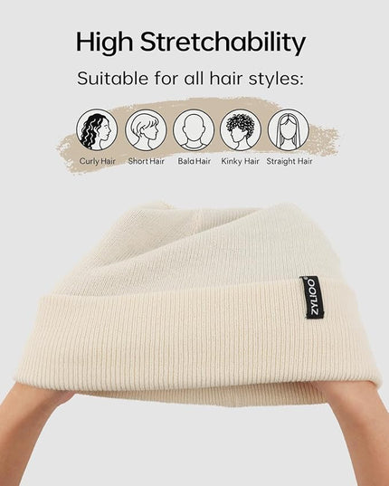 Zylioo Plus Size Fleece Lined Beanie Hat,2XL/XL/L/M/S Thermal Knitted Hat,Winter Warm Lined Snow Hats for Women Men