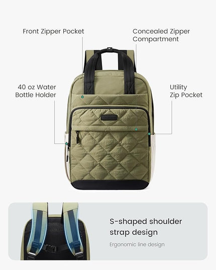 LOVEVOOK Travel Backpack for Women, 15.6 Inch Quilted laptop Backpack With Pouch Pocket for Large Capacity Cup, Large Capacity Work Bag College Bookbag, Carry On Personal Item Bag