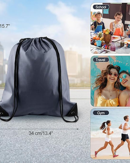 KUUQA 25Pcs Gray Drawstring Bags - String Backpacks for Gym, Sport, Traveling