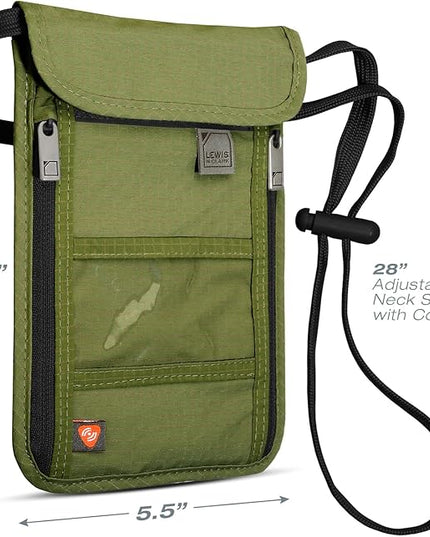 Lewis N. Clark Men's RFID Blocking Stash Wallet, Travel Neck Pouch Passport Holder for Women & Men, Olive, One Size