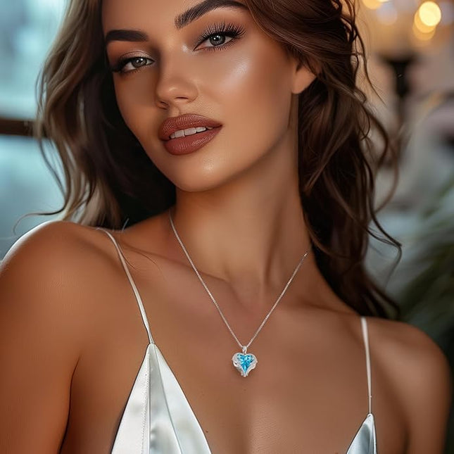 CDE Christmas Gifts for Women Angel Wings Necklace for Women with Birthstone, Love Heart Silver Tone/Gold Tone Pendant, Ideal Anniversary or Birthday Jewelry Gifts for Wife Girlfriend Her