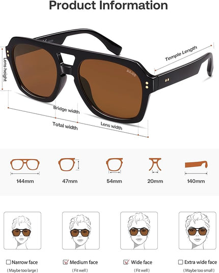 SOJOS Retro Thick Polarized Aviator Sunglasses for Women Men, Large Trendy Bold Square Pilot Shades SJ2385