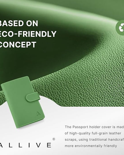 ALLIVE Genuine Leather Family Passport Wallet, Rfid Blocking Passport Holder for Travel, passport cover with AirTag Slot for Women & Men, Airport Essentials, Family Travel Gift (Avocado Green)