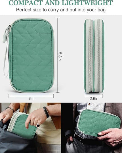 FYY Electronic Organizer, Travel Cable Organizer Bag Pouch Electronic Accessories Carry Case Portable Waterproof Double Layers All-in-One Storage Bag for Cable, Cord, Charger, Phone, Pattern Green (M)