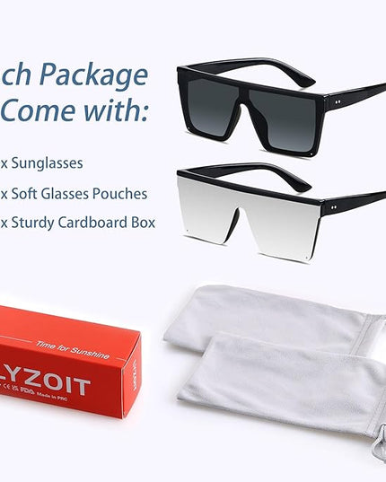 LYZOIT Square Oversized Sunglasses for Women Men Big Flat Top Fashion Shield Large UV Protection Rimless Shades