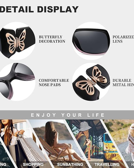 HAOLOTA Women's Polarized Sunglasses - Fashionable Wraparound Butterfly Design with UV400 Protection