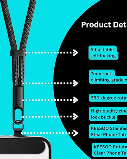 Minimalist Wrist Strap Phone Lanyard with Adjustable Drop-Proof Design, 7mm Reinforced Climbing Rope Material, 2 Phone Tether Tabs (Matching Metal and Rotatable Clear) - Ecru Beige