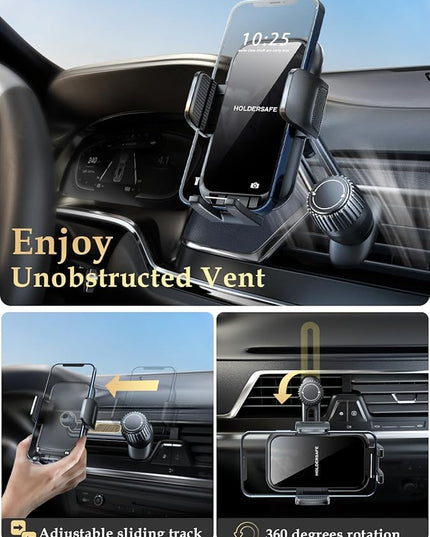 Phone Mount for Car Vent: [Never Blocking] Air Vent Cell Phones Holder for iPhone & Samsung Android Smartphone [Thick Cases Friendly] Hands-Free Auto Mobile Phone Stand (Acrylic)