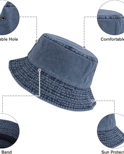 kozinu Washed Cotton Bucket Hats Packable Summer Outdoor Cap Travel Beach Sun Hat Plain Colors for Men Women