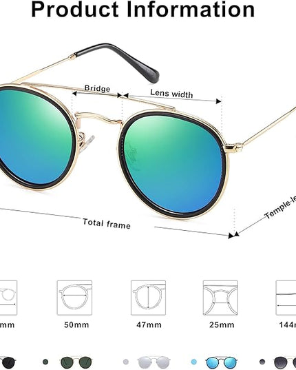 SOJOS Retro Vintage Round Polarized Sunglasses for Women Men Small Double Bridge Circle Sunnies SJ1104