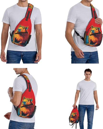 Animal Face Sling Bag Crossbody Bags Chest Bag Backpack for Travel Running and Hiking for Men Women Colorful Capybara