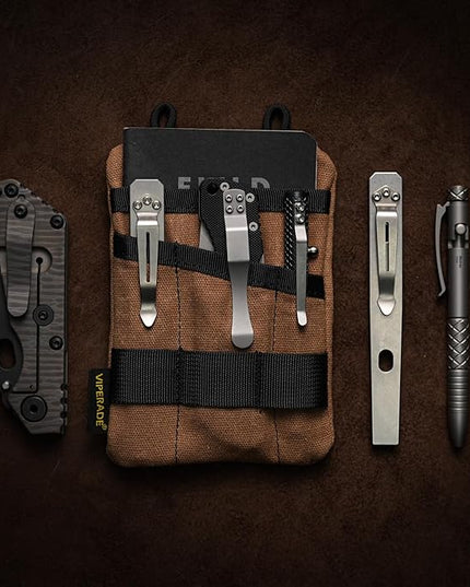 VIPERADE VE1-OW EDC Pouch, Waxed Canvas Pocket Organizer, EDC Pocket Organizer Pouch for Men, 3 Tool Slots with 1 Zipper Pocket Great for EDC Gears