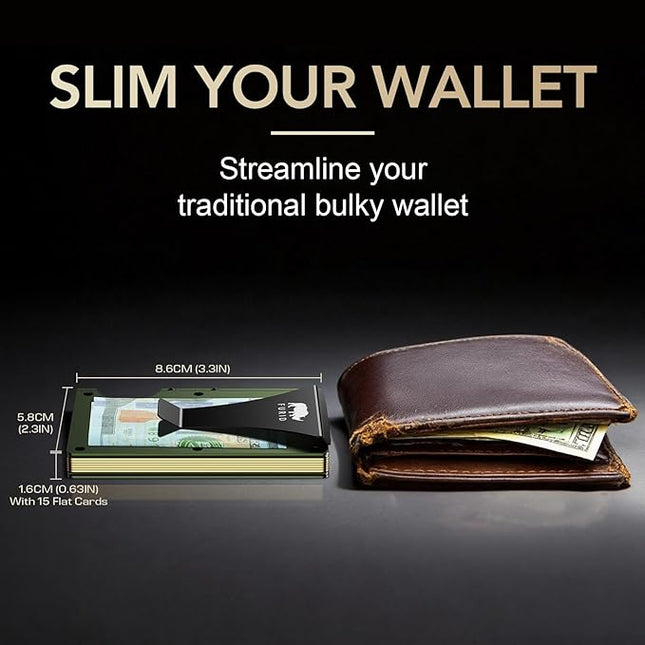 furid Slim Card Wallet for Men: Minimalist Metal Wallet with Money Clip - RFID Front Pocket Credit Card Holder for Work Business Travel - Gift for Father Husband Male Friend