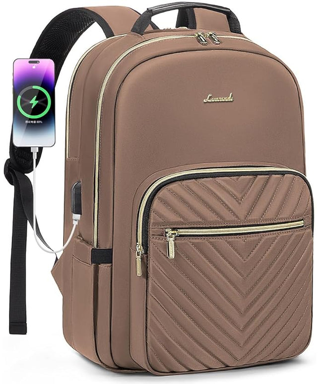 LOVEVOOK Laptop Backpack for Women 15.6 inch,Cute Womens Travel Backpack Purse,Professional Laptop Computer Bag,Waterproof Work Business College Teacher Bags Carry on Backpack with USB Port,Brown