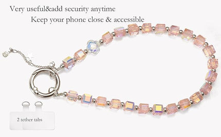 Phone Charms Strap Wrist Chain Bracelet Phone Strap Detachable Anti Theft Anti-Fall Safety Hands-Free(2xPads) Fit Apple&Most Smartphones