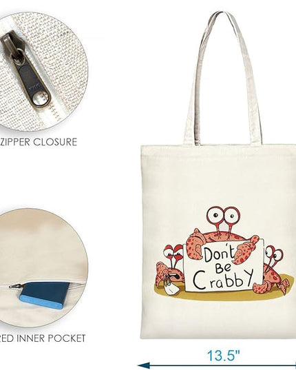 Ecoright Tote Bag for Women with Zipper, Small Tote Bag, Canvas Bag, Reusable Cotton Bag for Beach, Grocery, School & Work
