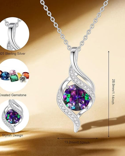 FANCIME Birthstone Necklace for Women Round Cubic Zirconia Necklace S925 Sterling Silver full Love Birthday Gifts for Mom Women