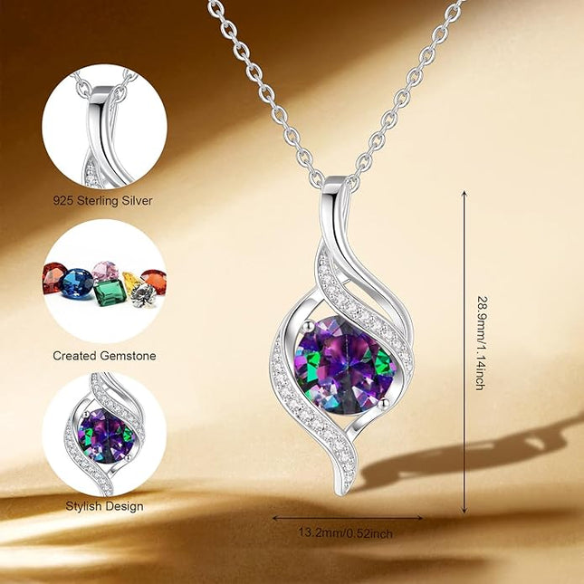 FANCIME Birthstone Necklace for Women Round Cubic Zirconia Necklace S925 Sterling Silver full Love Birthday Gifts for Mom Women