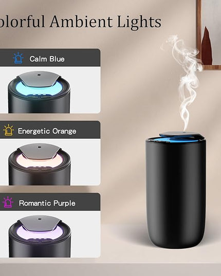Waterless Diffuser for Essential Oil, Rechargeable Mini Fragrance Scent Air Machine, 3-Color Ambient Night Light, Aluminum, 0.51 Oz/15mL, 3 Countdown Timers & 3 Mist Levels for Home, Car, Titanium