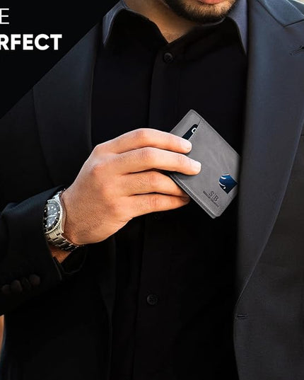 SERMAN BRANDS RFID Blocking Slim Bifold Genuine Leather Thin Minimalist Front Pocket Wallets for Men Billfold Wallet Men Gift