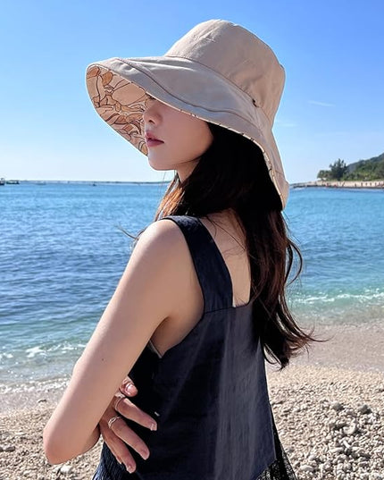 HUAMULAN Women Summer Sun Hat Wide Brim Wired Edge Floral Beach Bucket Hats Reversible Foldable Travel UV Protection Lady Hat
