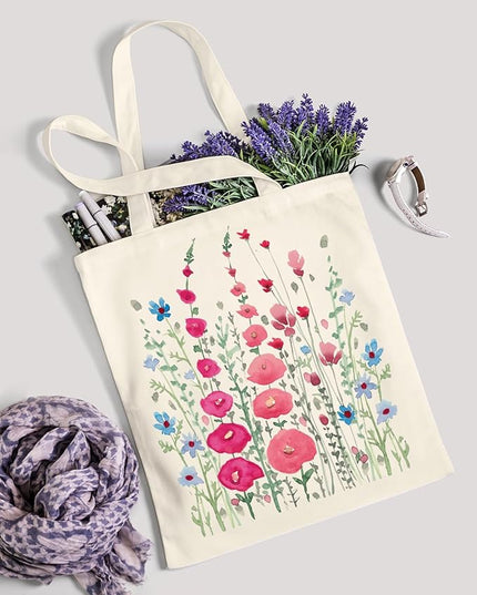 AUSVKAI Canvas Tote Bag for Women, Aesthetic Cute Grocery Grocery Reusable Cotton Gift Bag for Shooping Beach Trendy Gifts