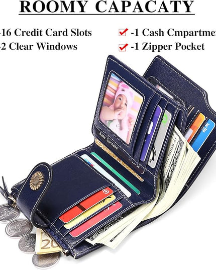 FALAN MULE Small Wallet for Women Leather Bifold Compact Small Womens Wallet with RFID Blocking